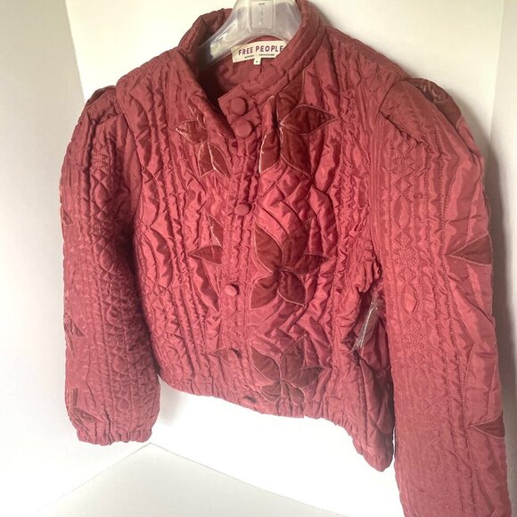 Free People Quinn Quilted Star Appliqué Jacket Cropped Boxy Oversized Rust Marsa - Picture 5 of 15